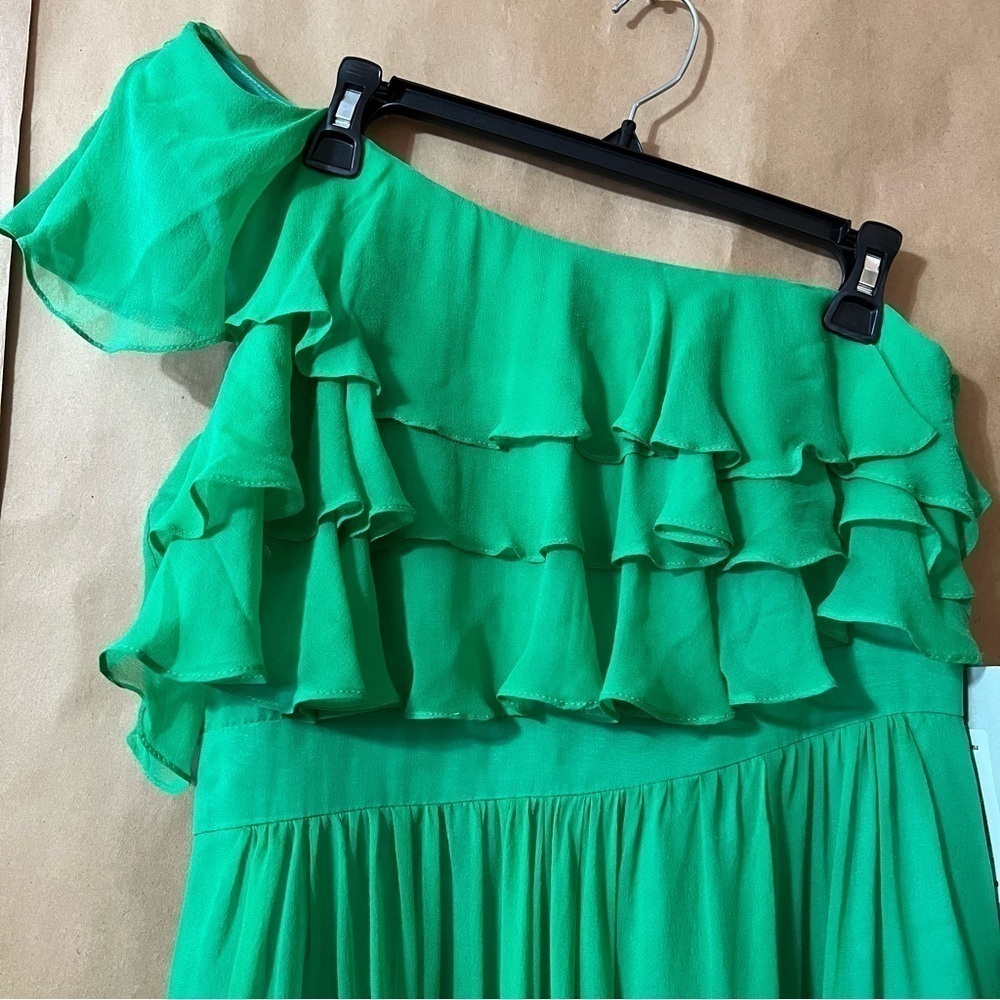 Jill Stuart | NWT One Shoulder Ruffle Silk Mini Dress Cocktail Green Size 10 - Picture 6 of 16